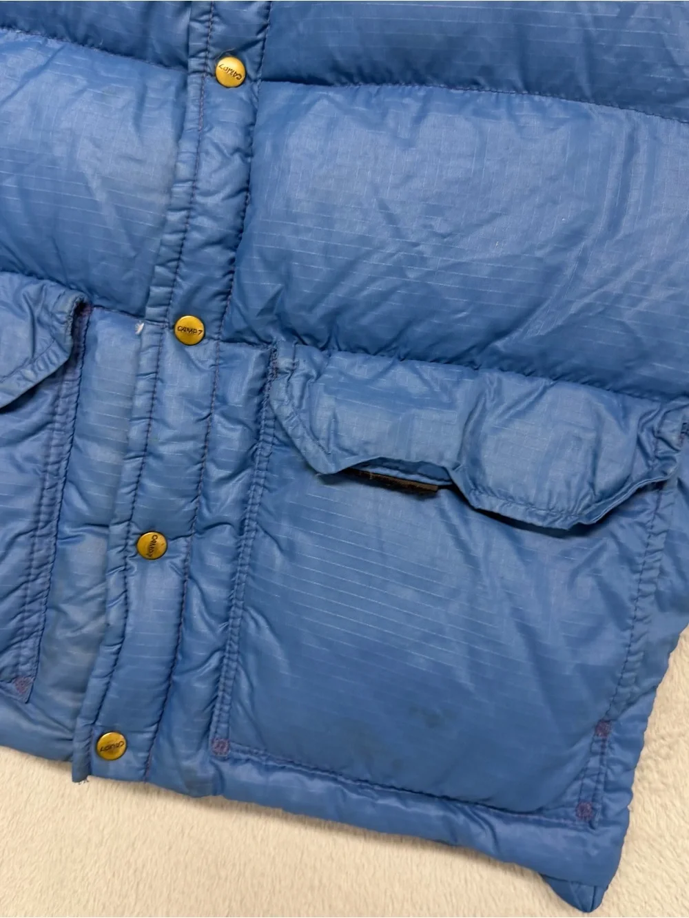 Vintage Camp 7 Prime Down Puffer Jacket Vest Blue Ski USA 1980s Gorp Mens Small